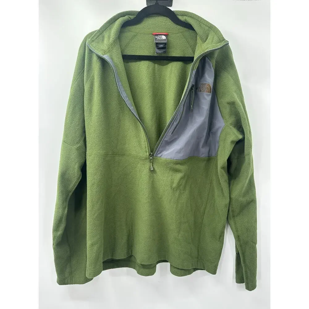 The North Face Men's Fleece Pullover FlashDry Olive Green Sweater Gray Pocket XL